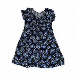 GAP Kids Black Dress with Blue Floral Pattern